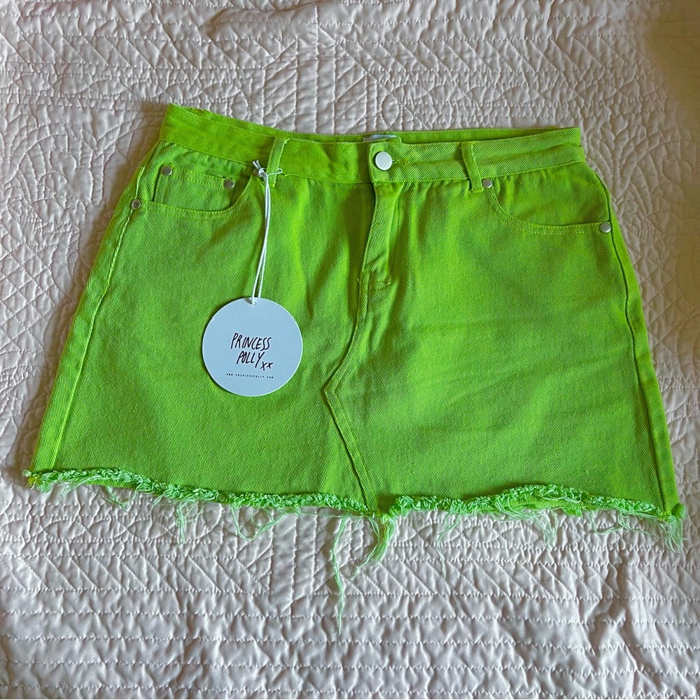 Nasty Gal Lime Green Denim Skirt
